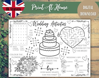 Kids Printable Wedding Activity Mat, Kids Wedding Placemat, Wedding Download Colouring Page, Wedding Reception Activities, Kids Wedding Pack