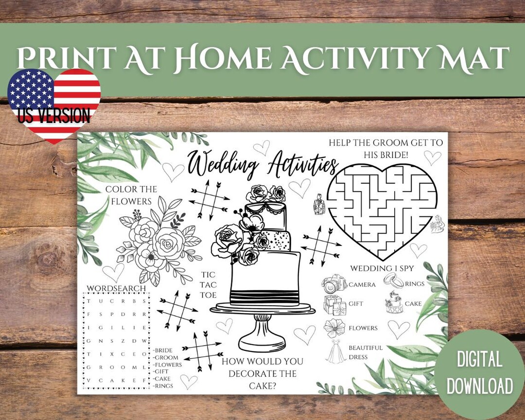 Kids Printable Wedding Activity Mat, Childrens Activity Wedding ...