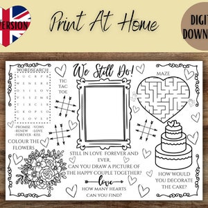 Kids Printable Wedding Vow Renewal Activity Mat, Kids Placemat Vows Renewal, Renewal Of Wedding Vows Activities For Kids Print At Home