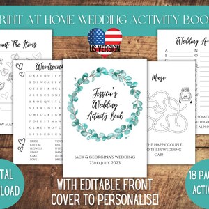 Personalisiertes druckbares Hochzeitsaktivitätsbuch für Kinder, Kinderhochzeits-Aktivitätspaket, Hochzeitsausmalseiten, Eukalyptus Rustikale Hochzeit, Kinderpaket