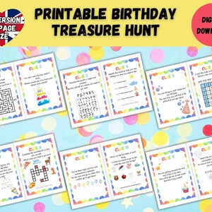Printable Kids Birthday Treasure Hunt, Indoor Birthday Scavenger Hunt, Kids Birthday Printable Games, Instant Download Kids Birthday Hunt