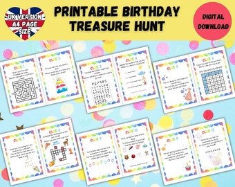Printable Kids Birthday Treasure Hunt, Indoor Birthday Scavenger Hunt, Kids Birthday Printable Games, Instant Download Kids Birthday Hunt