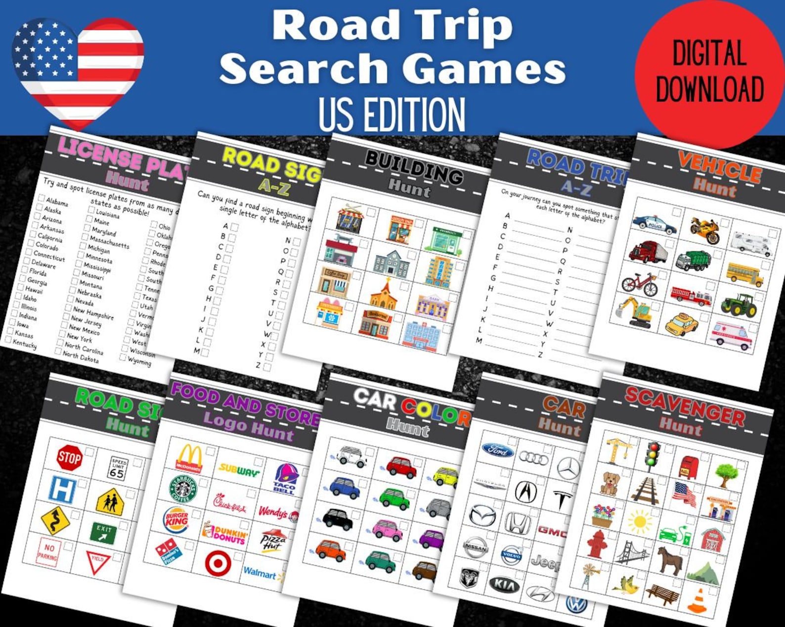 Road Trip Games Printable Car Trip Scavenger Hunt for Kids Car Journey ...