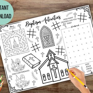 Kids Printable Baptism Activity Mat Double Sided, Kids Baptism ...