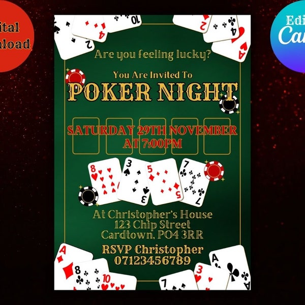 Poker Night Editable Invitation Poker Party Digital Invite Guys Night Casino Night Invitation Template Boys Night In Print At Home Invite
