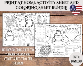 Kids Printable Wedding Activity Mat, Kids Wedding Placemat, Wedding Download Coloring Page, Wedding Reception Activities, Kids Wedding Pack