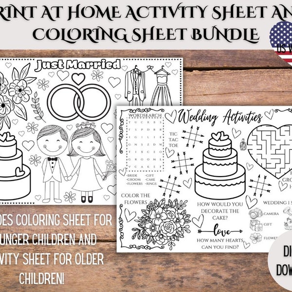 Kids Printable Wedding Activity Mat, Kids Wedding Placemat, Wedding Download Coloring Page, Wedding Reception Activities, Kids Wedding Pack