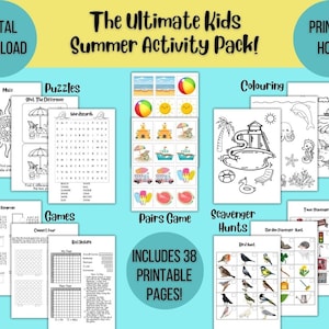 Kids Summer Activity Pack Printable Summer Holiday Colouring Puzzles Instant Download Summer Games Activities Kids Printable Activity Bundle
