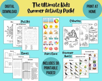 Kids Summer Activity Pack Printable Summer Holiday Colouring Puzzles Instant Download Summer Games Activities Kids Printable Activity Bundle