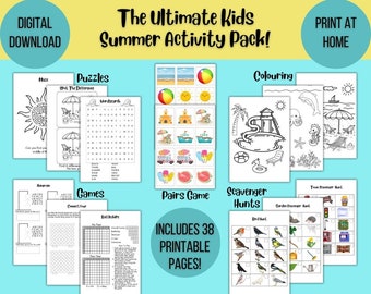 Pack d'activités d'été pour enfants Puzzles de coloriage de vacances d'été imprimables Téléchargement instantané Activités de jeux d'été Bundle d'activités imprimables pour enfants