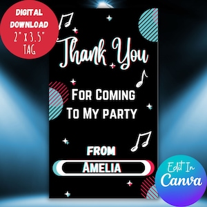 Tiktok Editable Party Thank You Tag, Kids Digital Party Bag Tags, Tik Tok Birthday Party Printable Tag, Canva Template Download