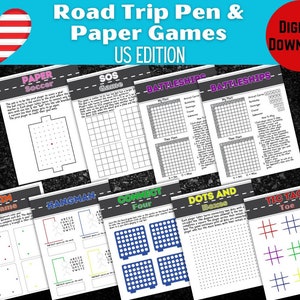 Road Trip Games Printable Car Trip Pen & Paper Games For Kids Car Journey Games Road Trip Activities For Kids Summer Travel Games Printable