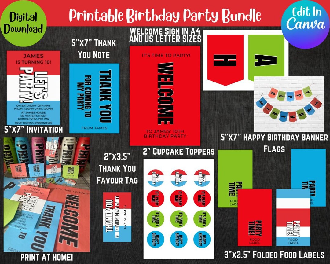 Hydration Drink Printable Party Bundle, Kids Editable Party Invitation, Birthday Party Printable ...