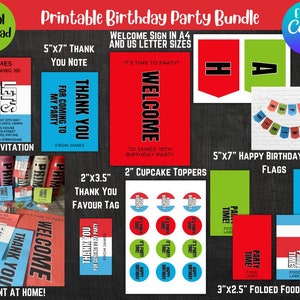 Hydration Drink Printable Party Bundle, Kids Editable Party Invitation, Birthday Party Printable Decorations, Canva Template Party Set