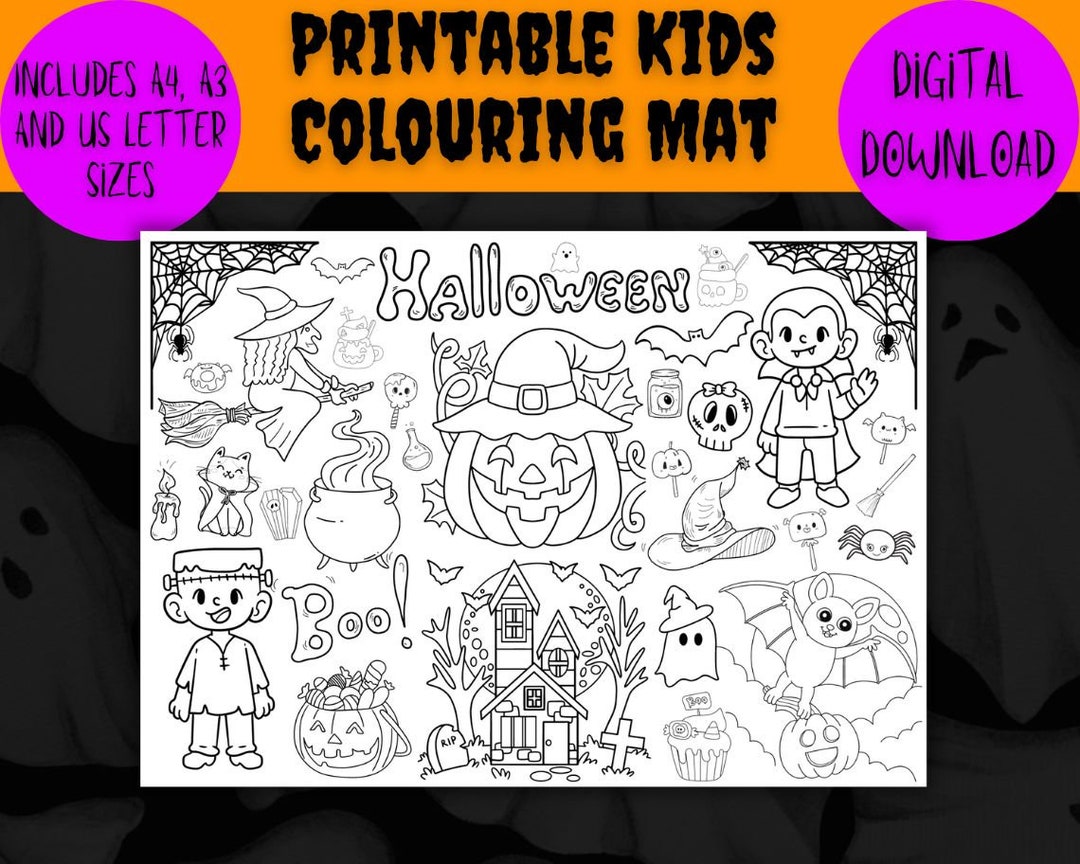 Kids Halloween Colouring Mat Printable Halloween Coloring Sheet for ...