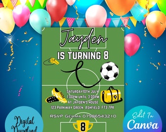 Football Editable Party Invitation, Kids Digital Party Invite, Soccer Birthday Party Printable Invitation, Canva Template Download