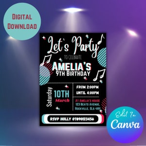 Tiktok Editable Party Invitation, Kids Digital Party Invite, Tik Tok Birthday Party Printable Invitation, Canva Template Download