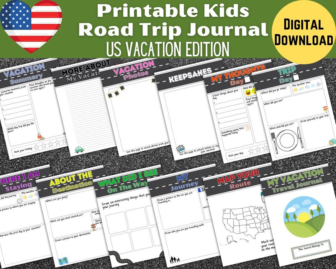 Kids Road Trip Journal Printable Kids Travel Journal Summer Etsy