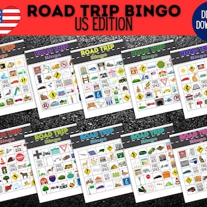 Road Trip Bingo para impressão Viagem de carro Caça ao tesouro para crianças Jogos de viagem de carro Atividades de viagem para crianças Jogos de viagem de verão para imprimir