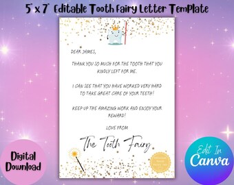 Tooth Fairy Letter, Editable Certificate, Instant Download Printable, Kids Lost Tooth Letter, Personalised Tooth Report Keepsake