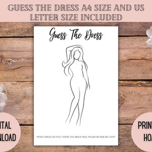 Hen Party Games Guess The Dress Printable Bridal Shower Keepsake Bride To Be Bachelorette Party Fun Unique Wedding Shower Game