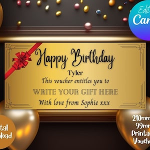 Editable Golden Ticket Gift Voucher Template, Birthday Gift Voucher Printable, Birthday Event Voucher, Coupon, Digital Gift Voucher