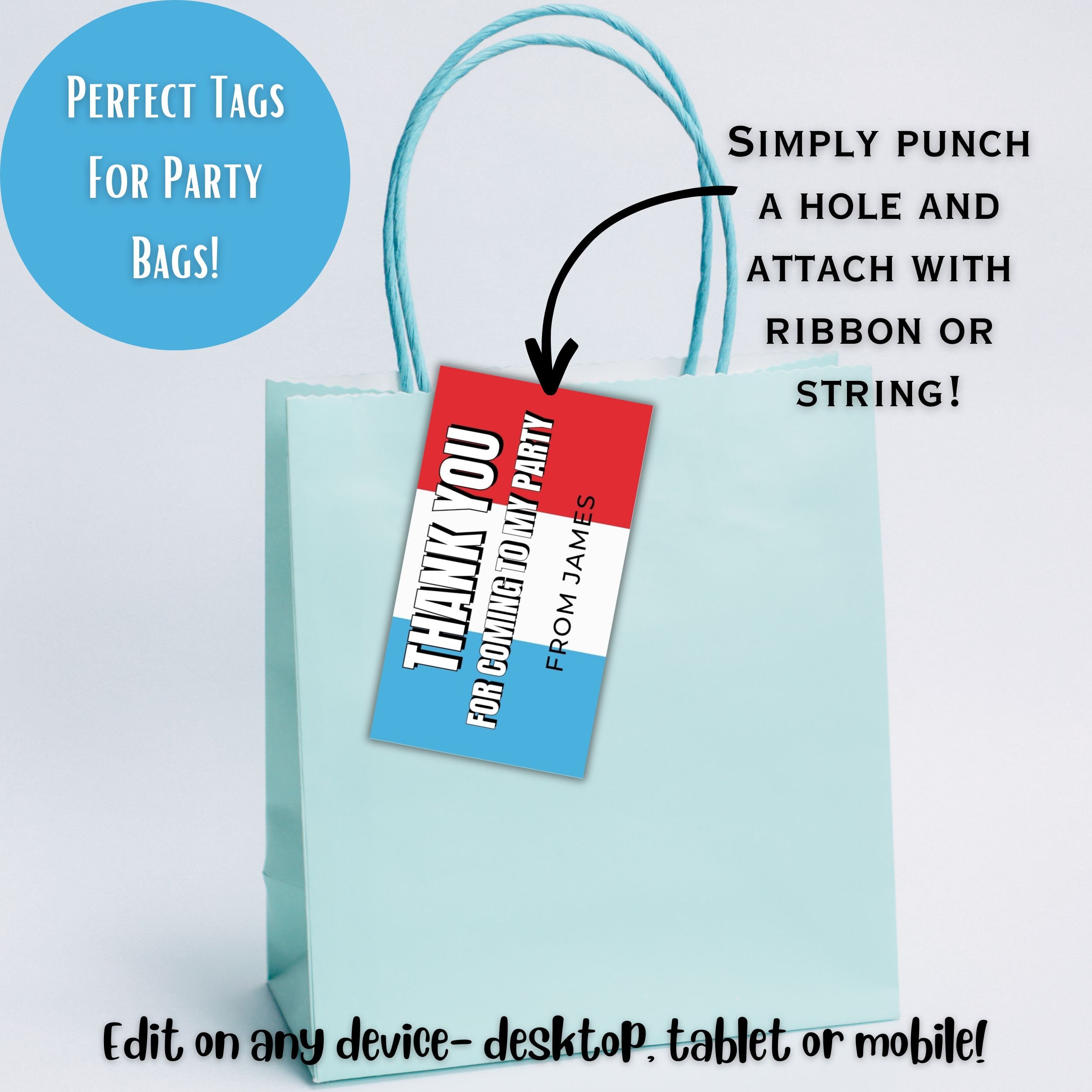 Hydration Drink Editable Party Thank You Tag, Kids Digital Party Bag