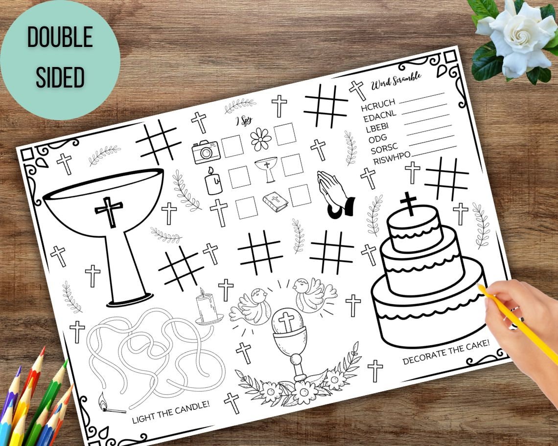 Kids Printable Baptism Activity Mat Double Sided, Kids Baptism ...