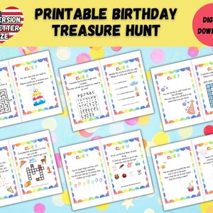 Printable Kids Birthday Treasure Hunt, Indoor Birthday Scavenger Hunt, Kids Birthday Printable Games, Instant Download Kids Birthday Hunt