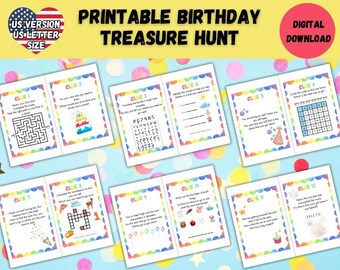 Printable Kids Birthday Treasure Hunt, Indoor Birthday Scavenger Hunt, Kids Birthday Printable Games, Instant Download Kids Birthday Hunt