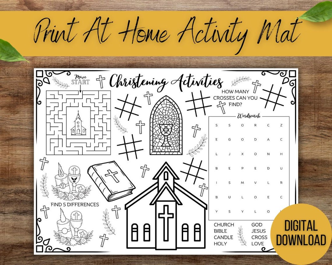 Kids Printable Christening Activity Mat, Kids Christening Placemat,christening Downloadable