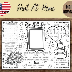 Kids Printable Wedding Vow Renewal Activity Mat, Kids Placemat Vows Renewal, Renewal Of Wedding Vows Activities For Kids Print At Home