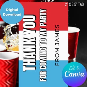 Hydration Drink Editable Party Thank You Tag, Kids Digital Party Bag Tags,  Birthday Party Printable Tag, Canva Template Download