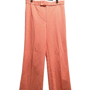 70s Vintage Bell Bottoms Double Knit Jack Winter Houndstooth Pink Coral