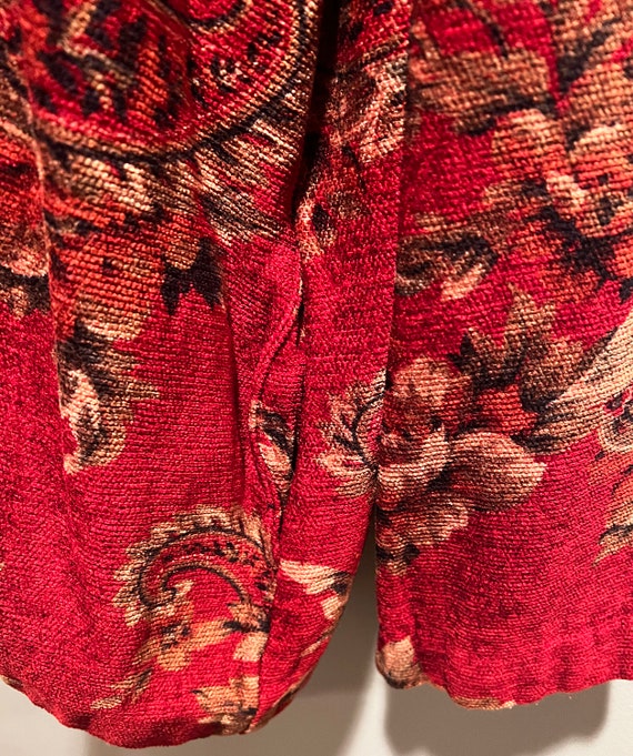 90s Tapestry Red Textured Carpet Rug Jacket Floral Vintage Alfred Dunner View 4