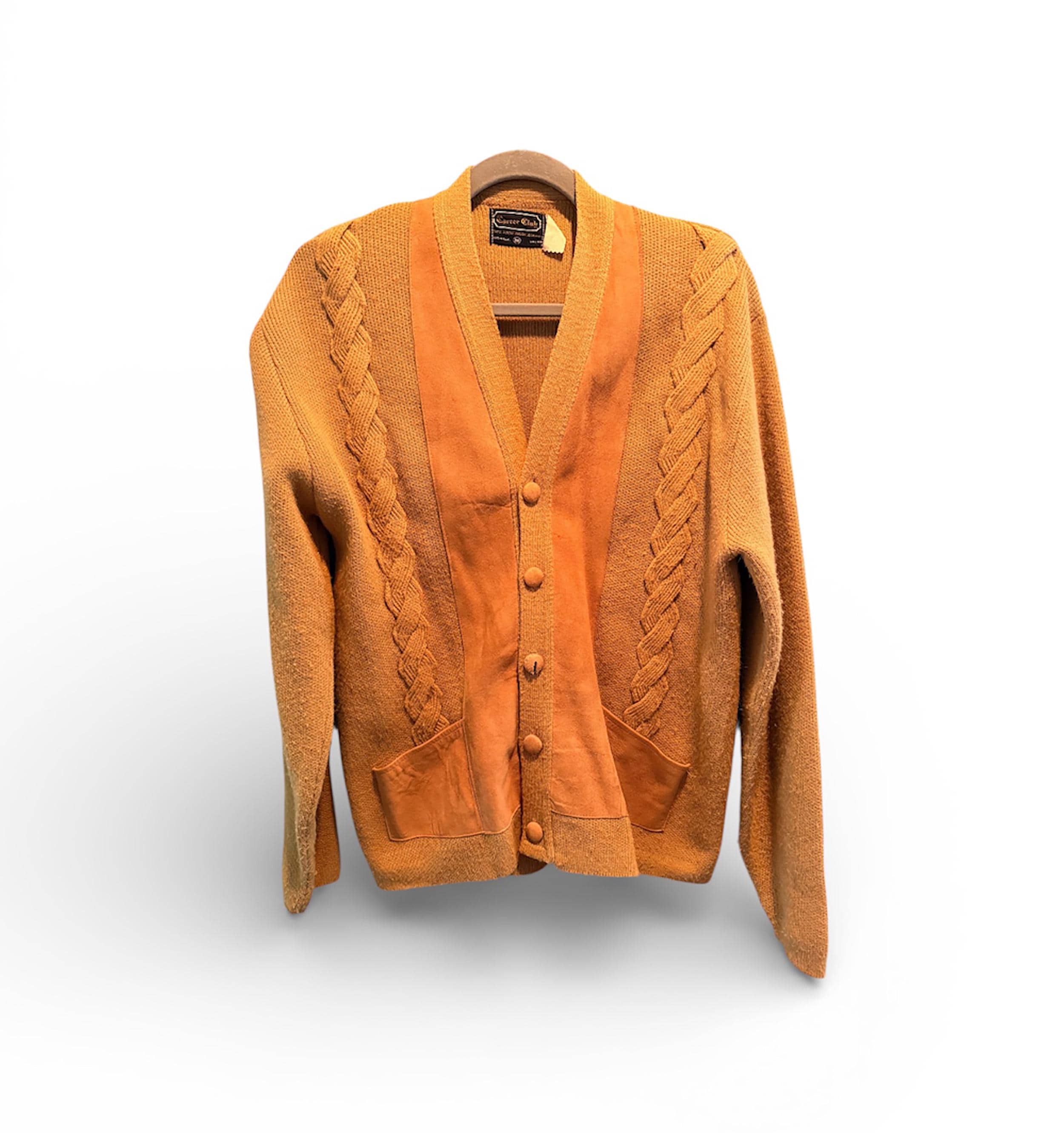 60s Vintage Gold Cardigan Double Knit Suede Career Club Medium