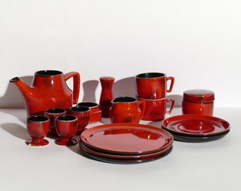 Mid Century Keramik Kaffeeservice, Georg Schmider, Zeller Keramik, 1960er Jahre, Lava Glasur, West German Pottery