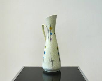 Große Mid Century Vase mit Henkel, Bay Keramik, "West Germany 246-35", beige, violett, blau, gelb, 50er Jahre, West German Pottery