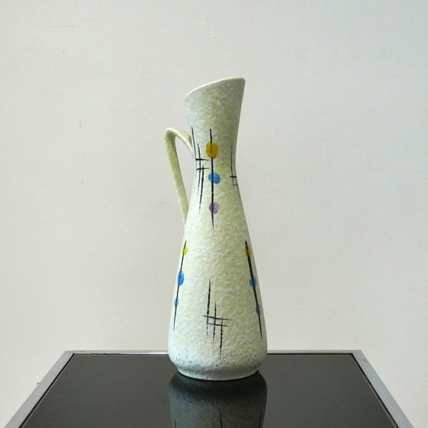 Große Mid Century Vase mit Henkel, Bay Keramik, "West Germany 246-35", beige, violett, blau, gelb, 50er Jahre, West German Pottery