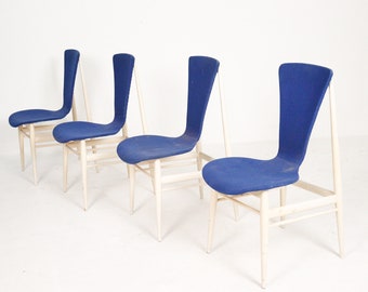 Mid century chair, design Inger Klingenberg, 1950s/1960s, white/dark blue, Fristho, Scandinavian design, floating seat