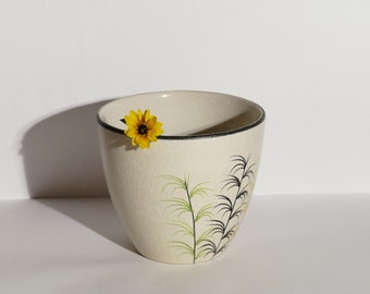 Vintage Keramikblumentopf/vase, Mid Century, beige, Farn, 1950er Jahre, West German Pottery