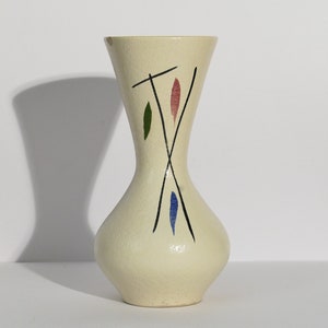 Vintage vase, manufacturer Scheuerich, beige, shiny, blue, red, green, abstract, Mid Century, West German Pottery, Foreign 523 24 image 2