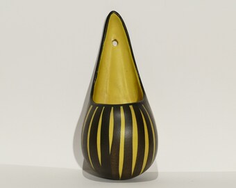 Vintage ceramic wall vase, Mid Century, West German Pottery, yellow, black, hanging vase, zebra decor