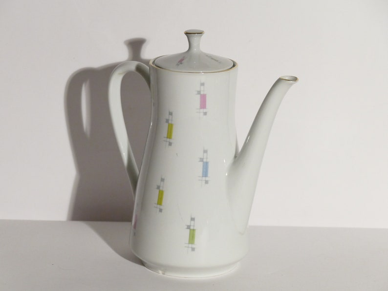 Porzellan Arzberg Tee Kaffeeservice, 2 Personen, Mid Century, abstrakt, Form 2000, Kaffeekanne, 1950/60er Jahre Bild 2