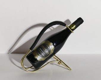 Goldener Eloxal Flaschenhalter, Mid Century, 1950er Jahre, gold, schwarz, Eloxaldesign, Messingdraht