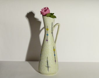 Große Vintage Vase mit Henkel, Bay Keramik, "West Germany 246-35", beige, violett, blau, gelb, 50er Jahre, Mid Century, West German Pottery