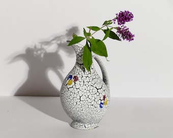 Vintage Keramik Vase, Jopeko Keramik, Mid Century, 1950er Jahre, Steindekor, weiß, schwarz, West German Pottery, Henkelvase