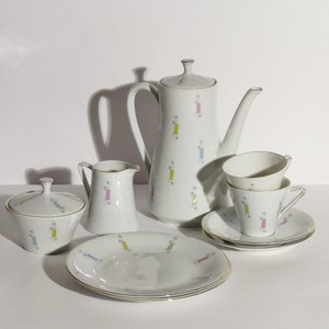 Servicio de té y café Arzberg de porcelana, 2 personas, mediados de siglo, abstracto, modelo 2000, cafetera, años 50/60 imagen 1