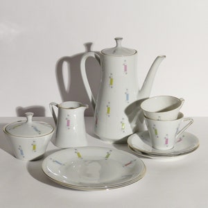 Porzellan Arzberg Tee Kaffeeservice, 2 Personen, Mid Century, abstrakt, Form 2000, Kaffeekanne, 1950/60er Jahre Bild 1