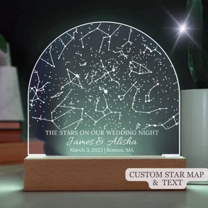 Mapa estelar personalizado por fecha, mapa de constelaciones personalizado, luz nocturna con mapa estelar, regalos para parejas, regalos de compromiso, regalo de aniversario para ella